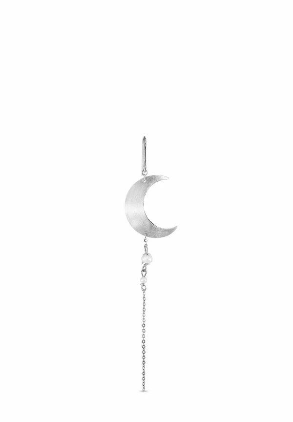 HALF MOON EARRING WITH PEARL CHAIN LEFT - Einzelner Ohrring - silver coloured