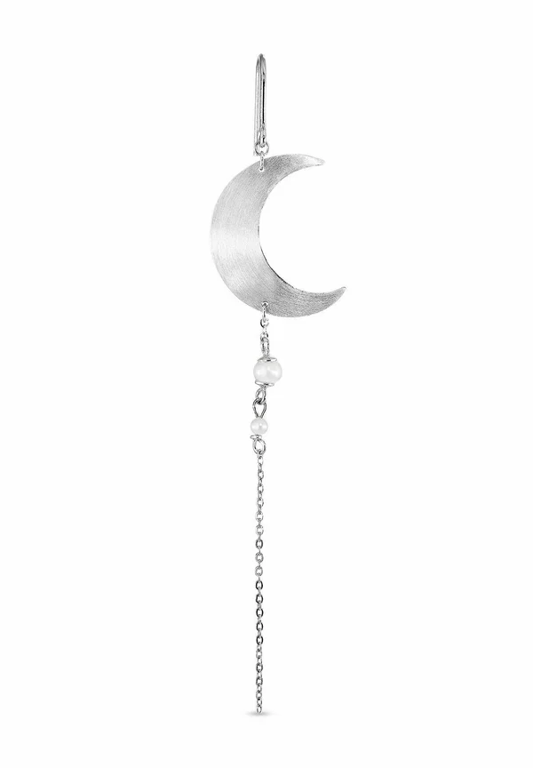 HALF MOON EARRING WITH PEARL CHAIN RIGHT - Einzelner Ohrring - silver coloured