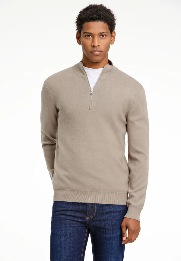 HALF ZIP - Strickpullover - mid brown