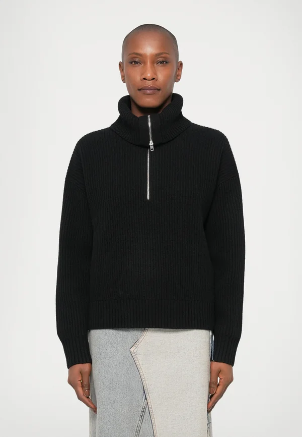 HALF ZIP SWEATER - Strickpullover - black