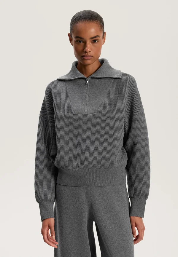 HALF-ZIP TEXTURED - Strickpullover - dark grey