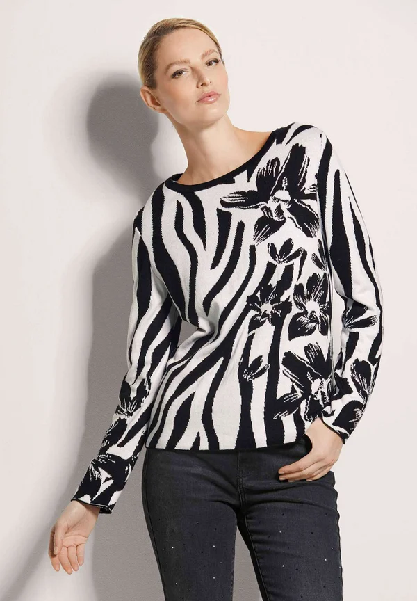 HALS-MIT KONTRASTSTARKEN INTARSIEN - Strickpullover - black   natural white