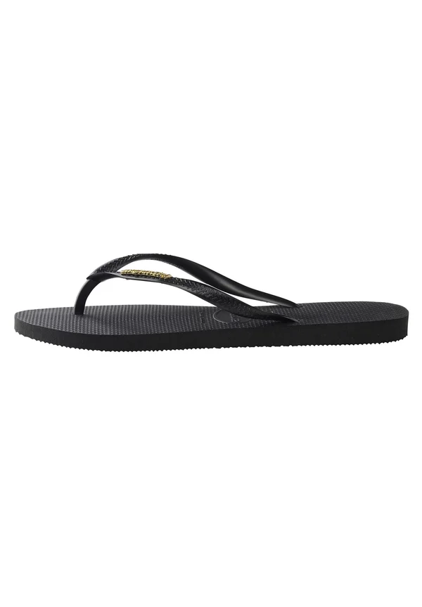 HAVAIANAS FLIP FLOP SLIM LOGO METALLIC - Bade-Zehentrenner - black