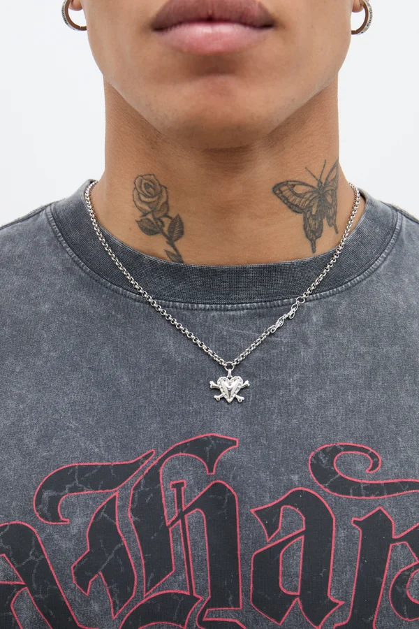 HEART AND CROSSBONES UNISEX - Halskette - silver-colored