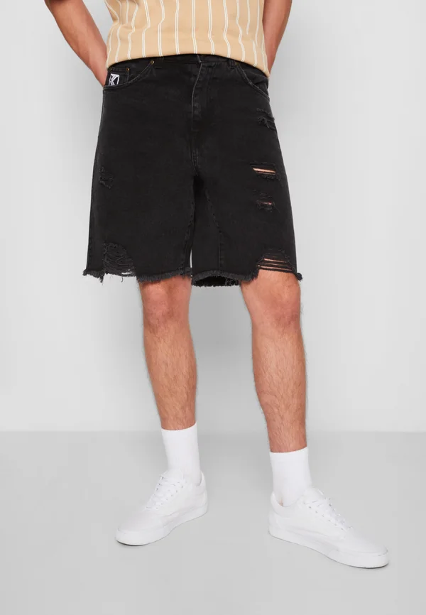 HEAVY DISTRESSED - Jeans Shorts - bleachedblack