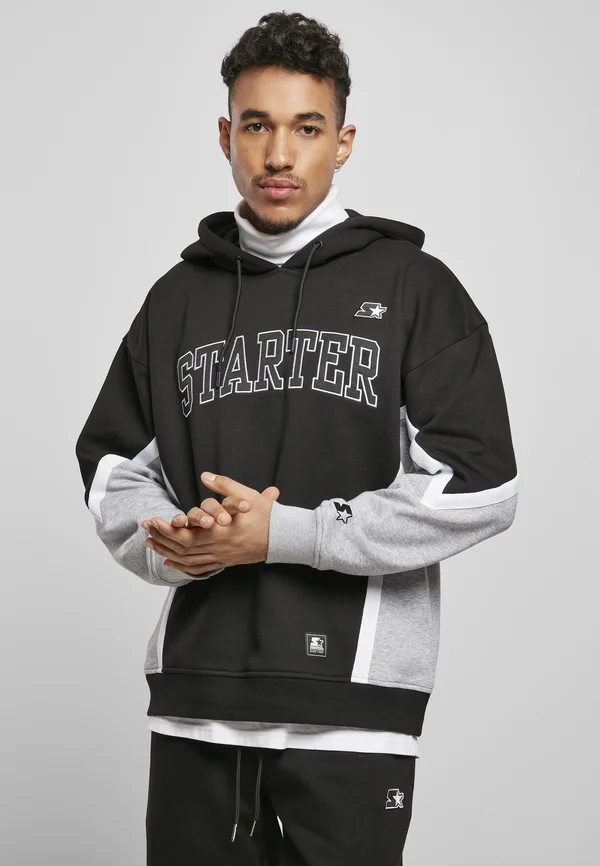 HERREN STARTER THROWBACK - Kapuzenpullover - black/heathergrey