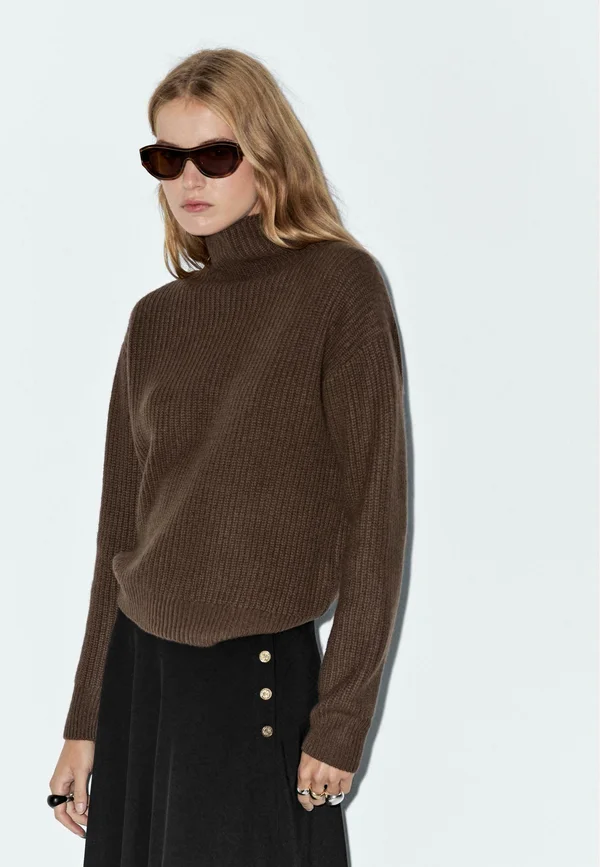 HIGH NECK  - Strickpullover - mottled brown