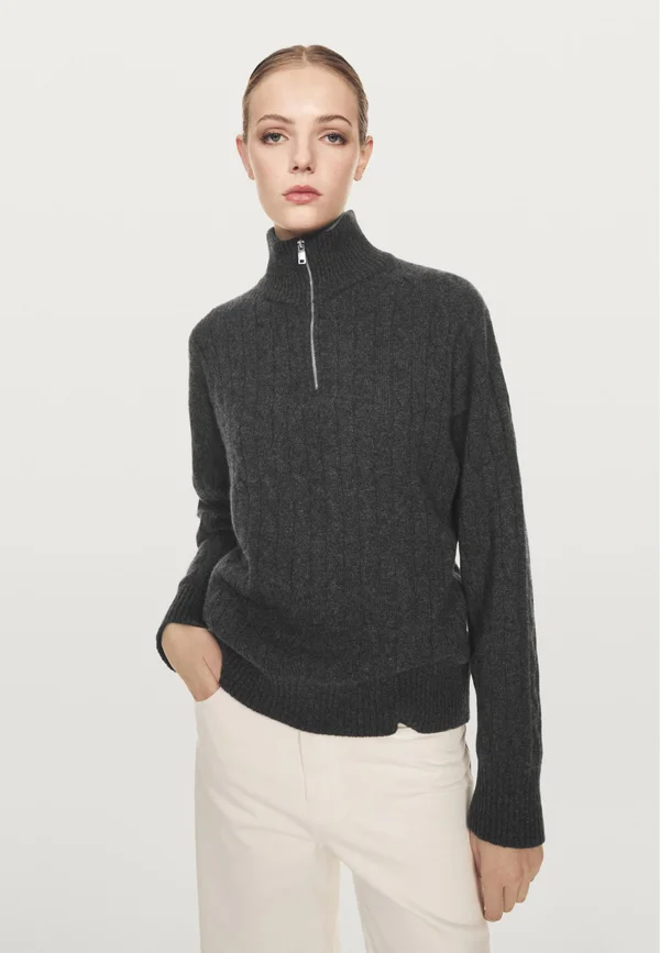 HIGH NECK WITH ZIP - Strickpullover - grey