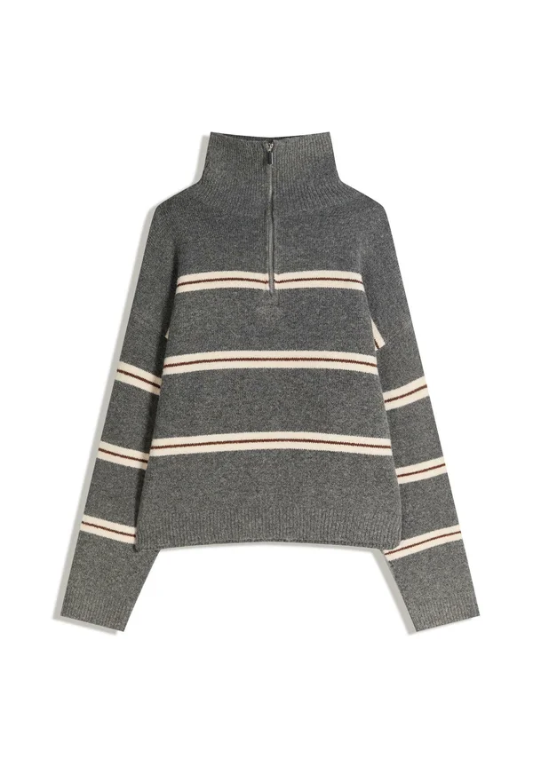 HIGH NECK ZIP - Strickpullover - grey