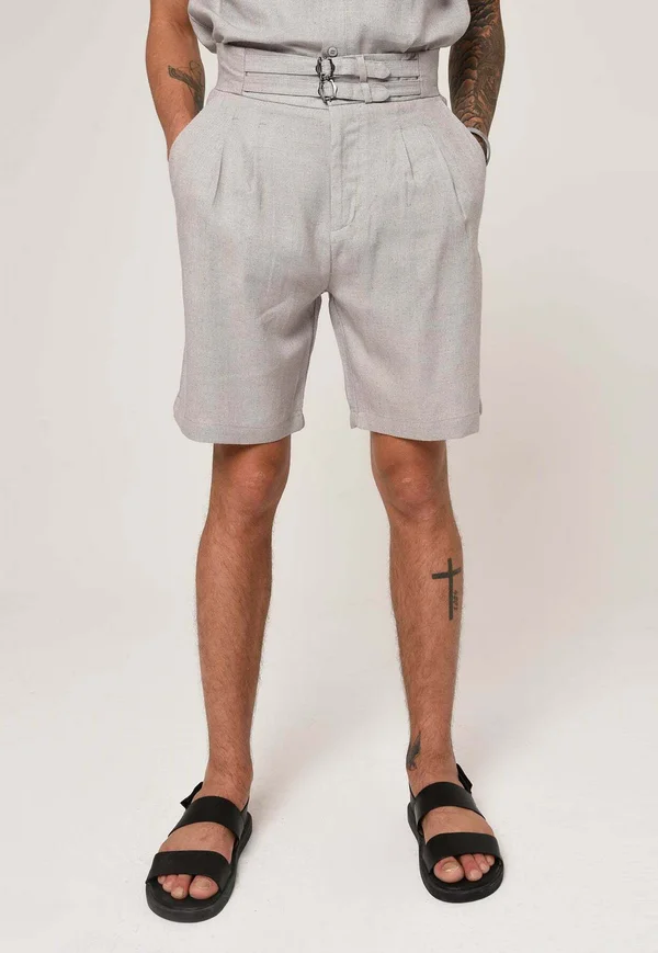 HIGH WAIST BUCKLE CLOSURE - Shorts - grey
