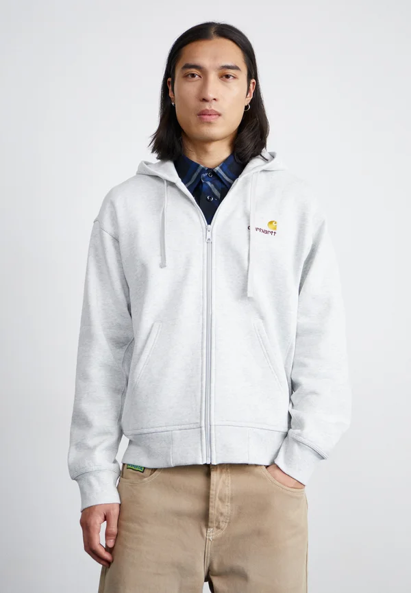 HOODED AMERICAN SCRIPT JACKET - Sweatjacke - ash heather