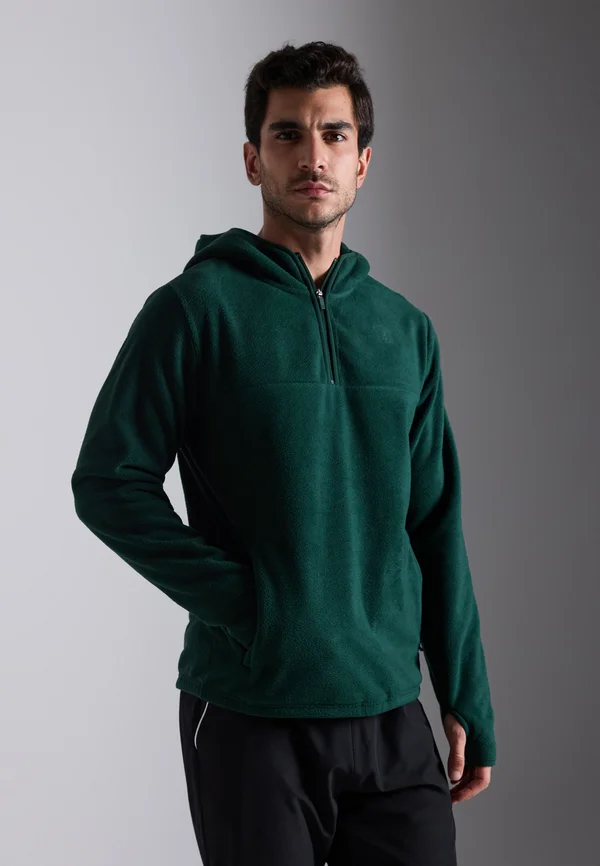 HOODED FLEECE WITH 1/4 ZIPS AND THUMB HOLES - Kapuzenpullover - dark green
