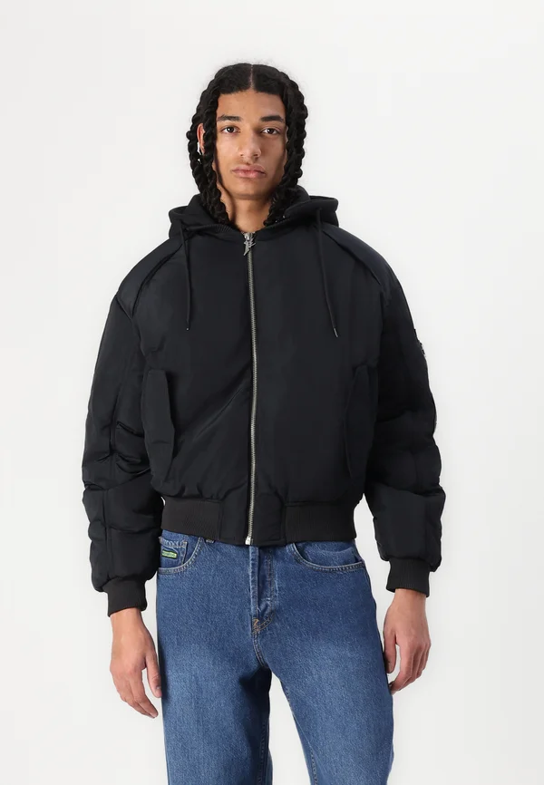 HOODED PUFFED JACKET - Bomberjacke - black