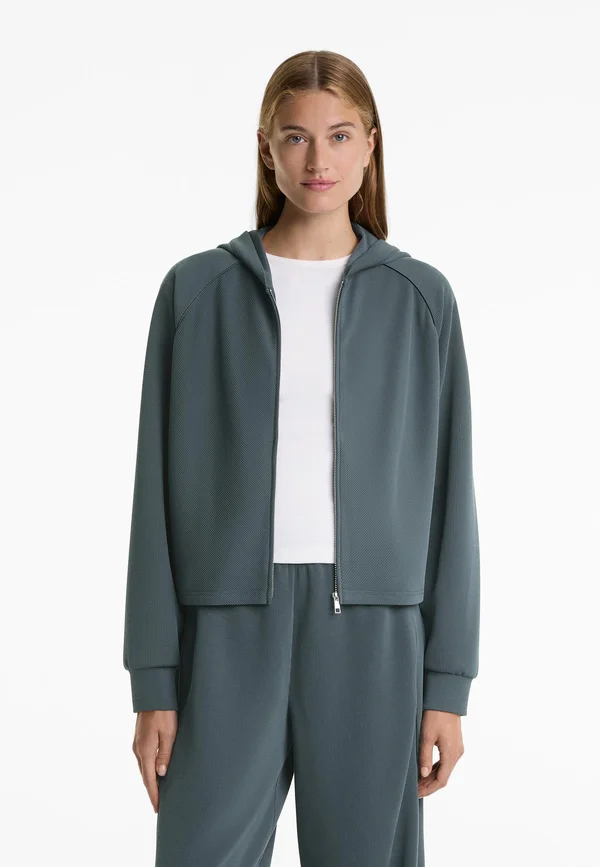 HOODED RIB - Strickjacke - mottled grey