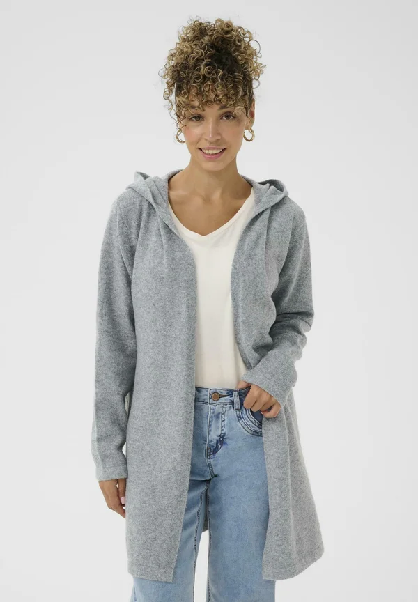HOODED - Strickjacke - grey melange
