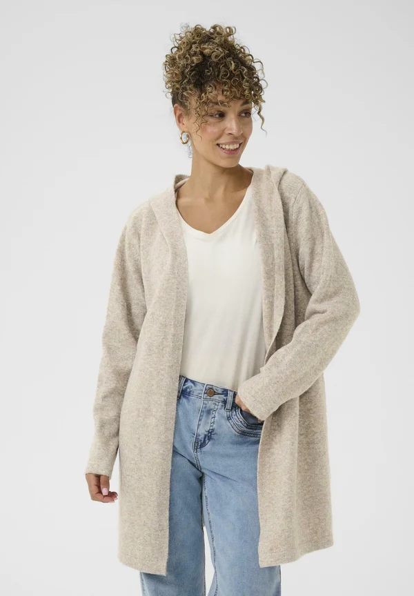 HOODED - Strickjacke - oatmeal melange