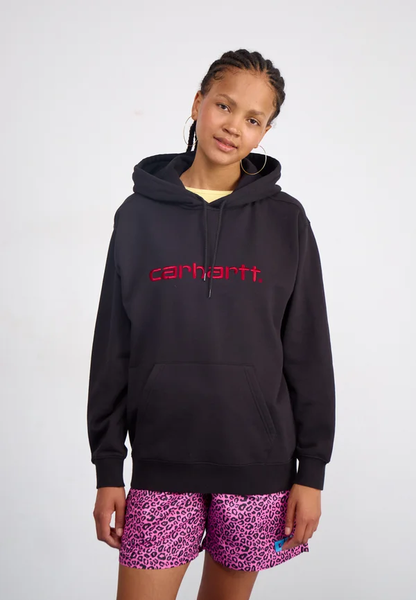 HOODED - Sweatshirt - black/scarlet