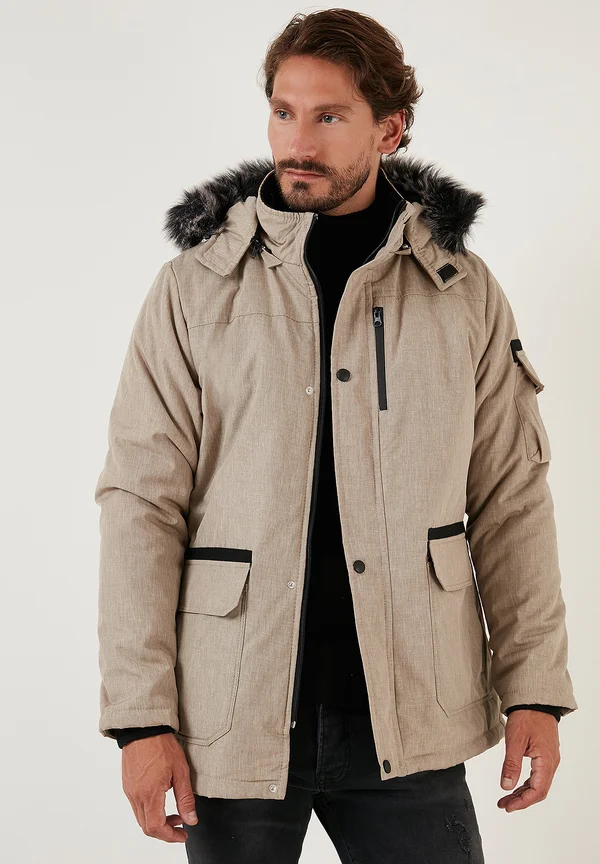 HOODED - Wintermantel - stone