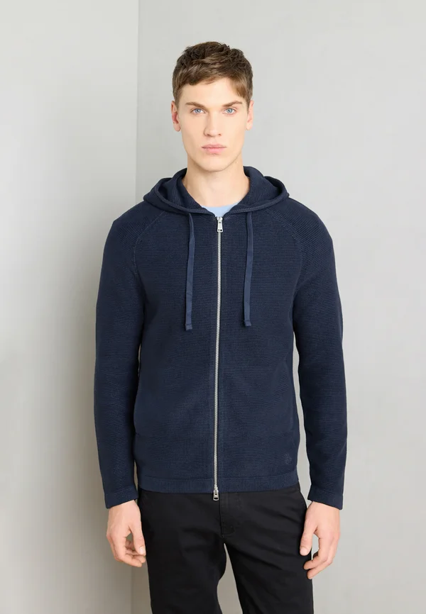 HOODIEJACKET WITH ROLLING EDGE AT HOOD PLACKET - Strickjacke - dark navy
