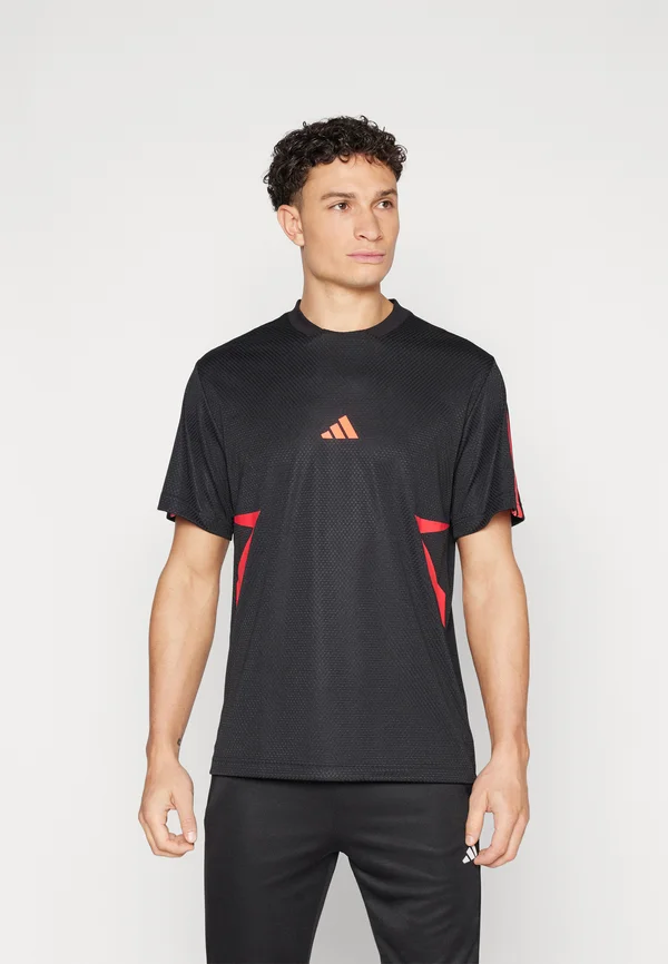 HOUSE OF TIRO COLOUR BLOCK  - T-Shirt basic - black/pure ruby/lucid red