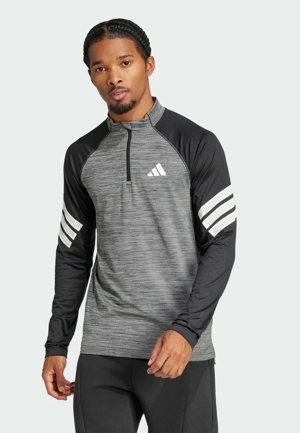 ICON 3-STRIPES 1/4-ZIP LONG-SLEEVE - Langarmshirt - black melange white