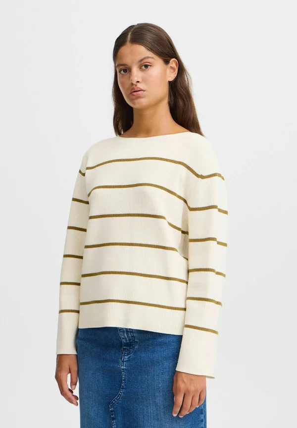 IHBOSTON - Strickpullover - almond milk wlizard stripe