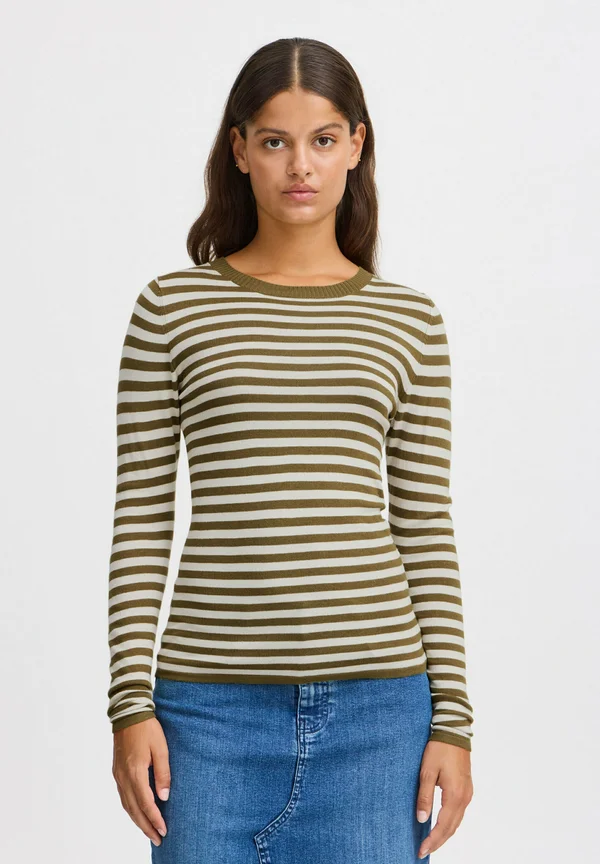 IHDIANE - Strickpullover - lizard almond milk stripe