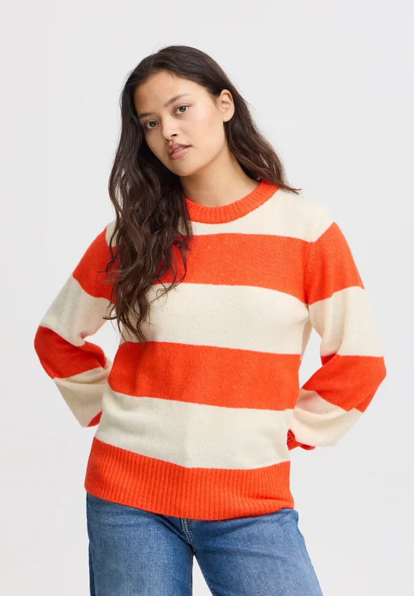 IHEDEN - Strickpullover - orange com almond milk stripe
