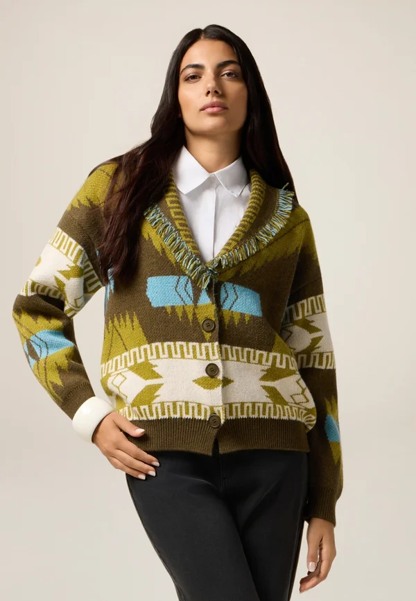 IN CON FRANGE DECORATIVE - Strickjacke - verde