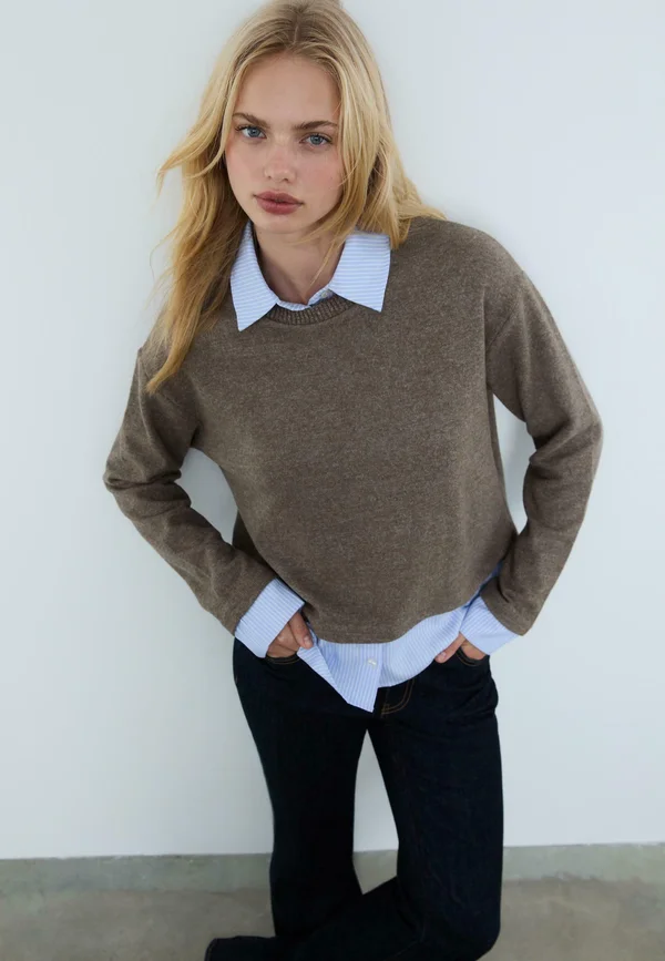 IN TWO MATERIALS  - Strickpullover - mottled light brown