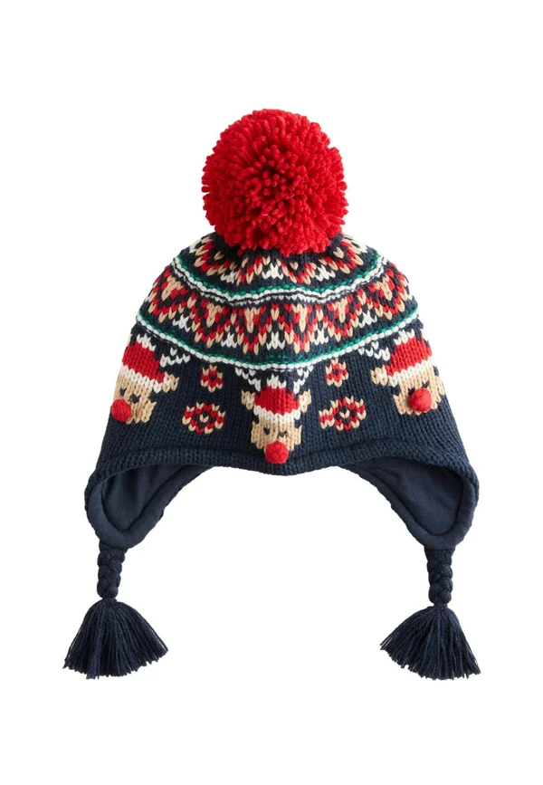 INCA   - Mütze - navy red fairisle pattern reindeer print