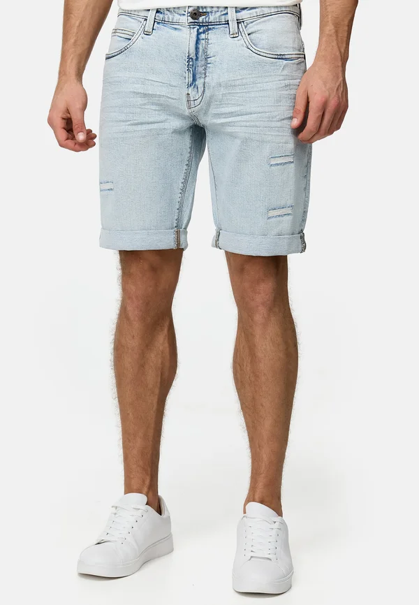 INCADEN - Jeans Shorts - holes foam blue