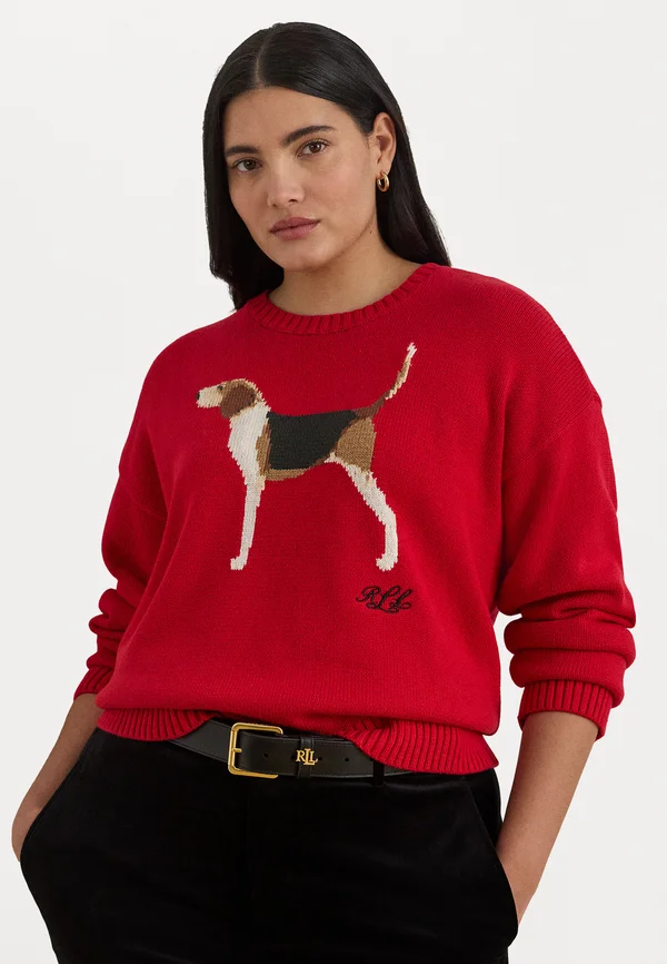 INTARSIA KNIT FOXHOUND COTTON SWEATER - Strickpullover - ralph red multi