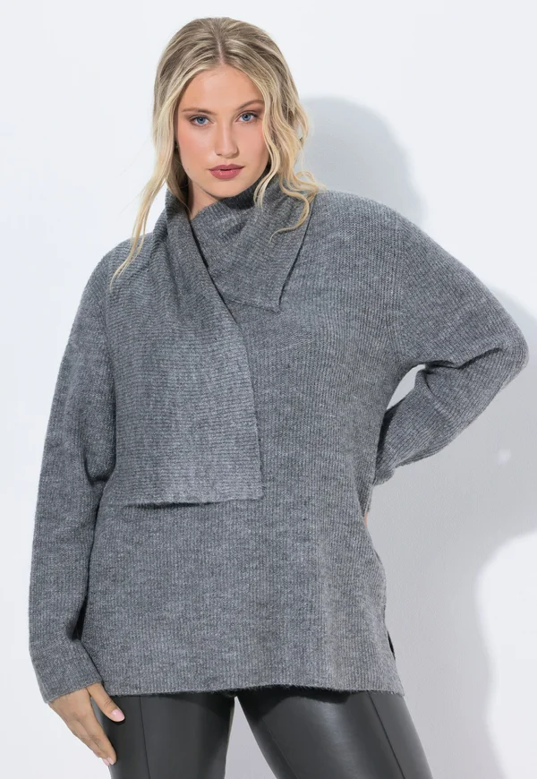INTEGRATED SCARF SWEATER - Strickpullover - concrete grey