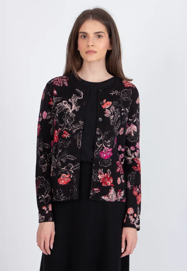 JACQUARD FURNISHING FLORALS PATTERN - Strickjacke - chocolate black