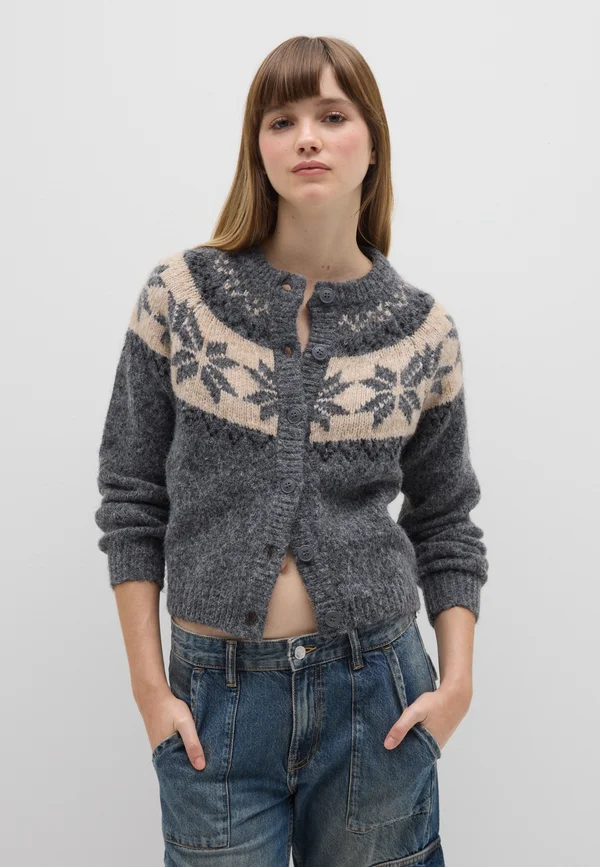 JACQUARD PATTERN  - Strickjacke - beige grey