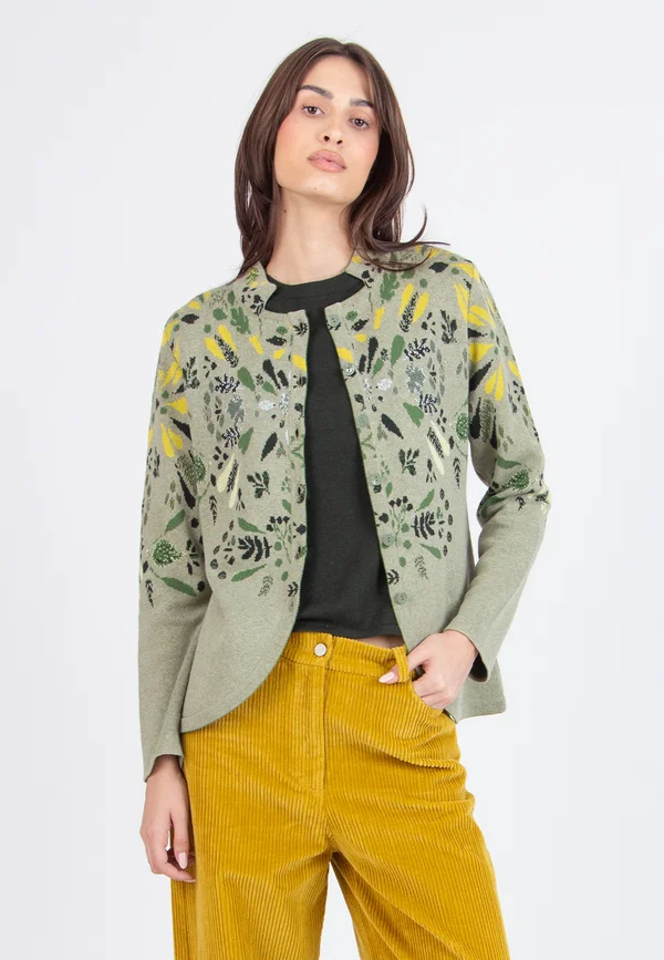 JACQUARD PLANTOPIA PATTERN - Strickjacke - salvia