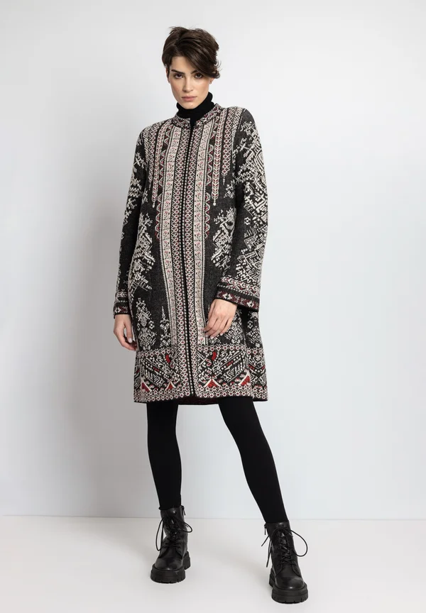 JACQUARD ROOT PATTERN - Strickjacke - black