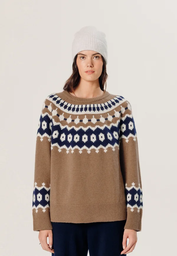 JACQUARD - Strickpullover - camel
