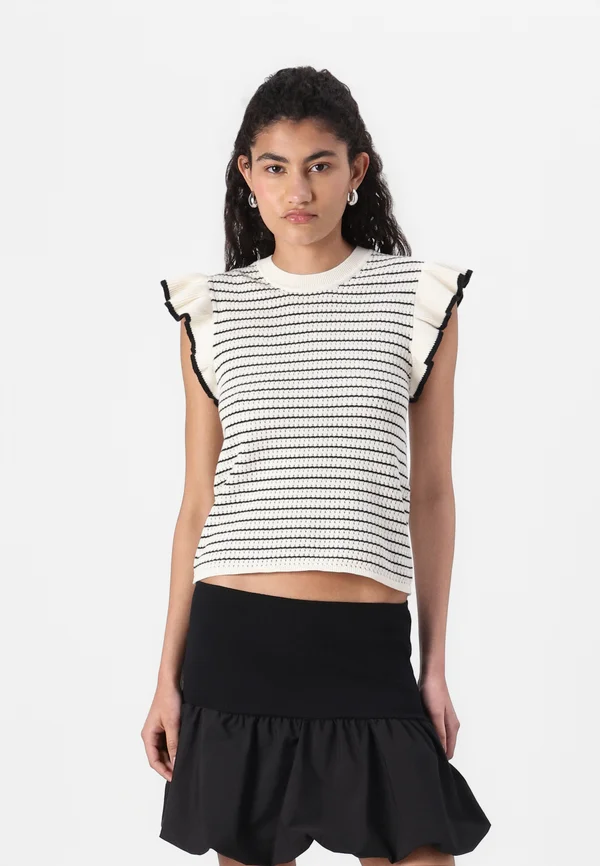 JDYCARICE FRILL PULLOVER - Strickpullover - cloud dancer/black