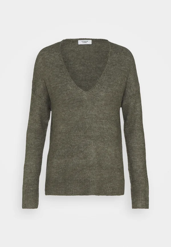 JDYELANORA L/S V-NECK NOOS - Strickpullover - kalamata melange