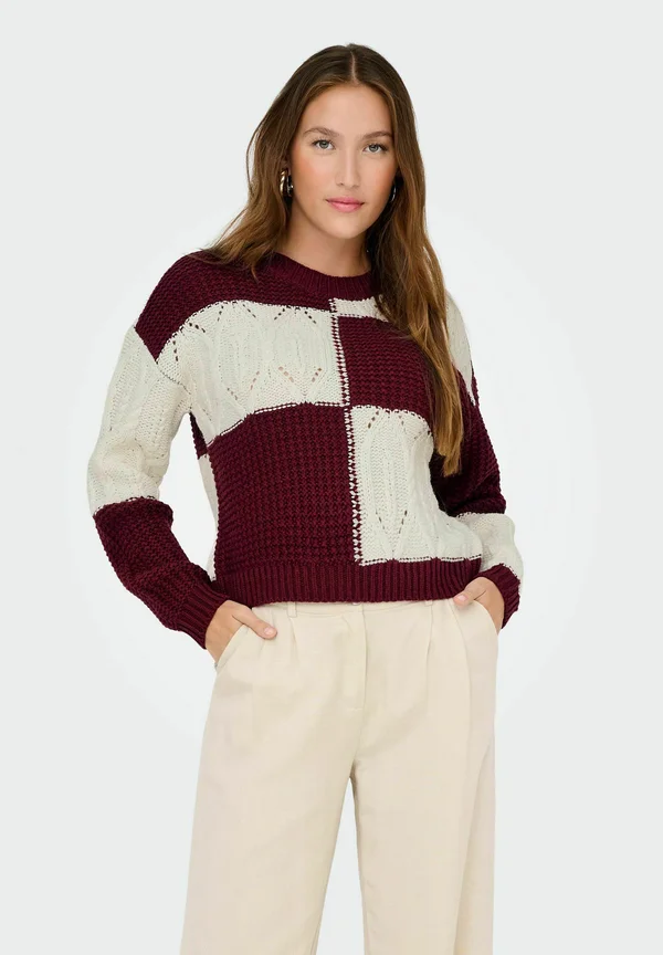 JDYJUSTY L/S MIX STRUC NOOS - Strickpullover - cabernet