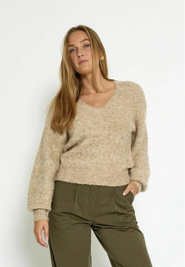 JENNIE V-NECK - Strickpullover - m tan melange