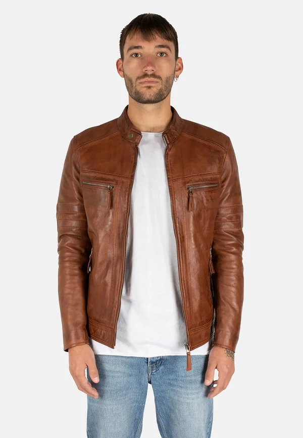 JONES - Lederjacke - cognac brown