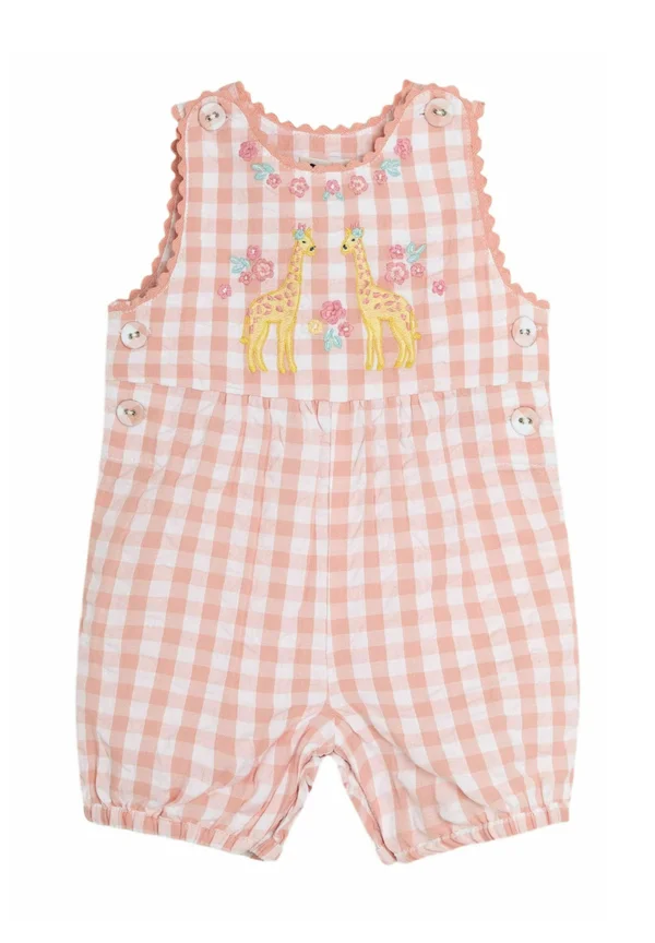 Jumpsuit - coral gingham giraffe