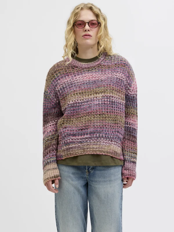 JXSIMONE SPACE CREW NECK - Strickpullover - cabernet stripes/multi space dye