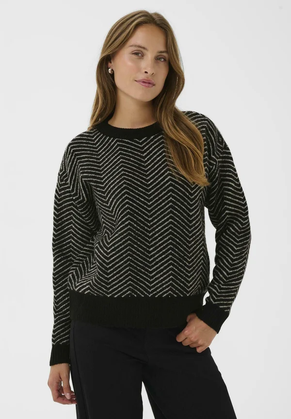 KABITZY PULLOVER - Strickpullover - black feather/grey mel zig zag