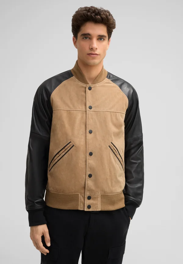 KADE - Lederjacke - beige schwarz
