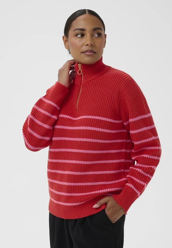 KALIOA ZIPPER PULLOVER - Strickpullover - true red/pink stripe