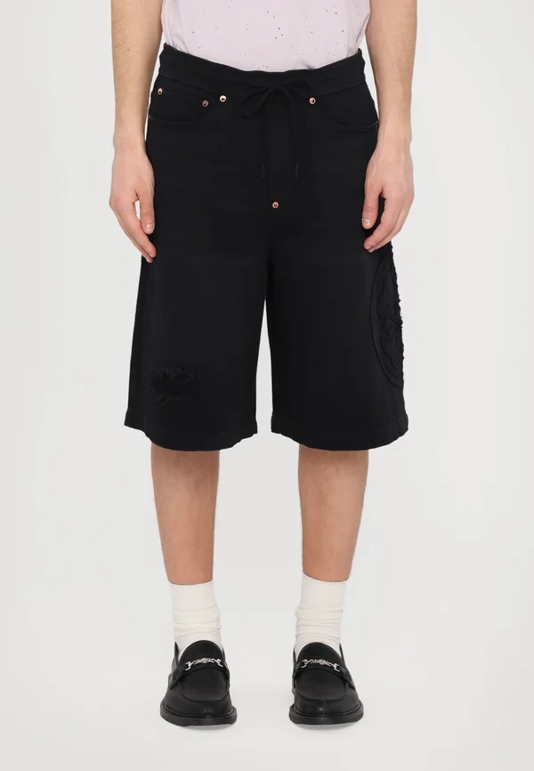 KAMON APPLIQUE - Jeans Shorts - black